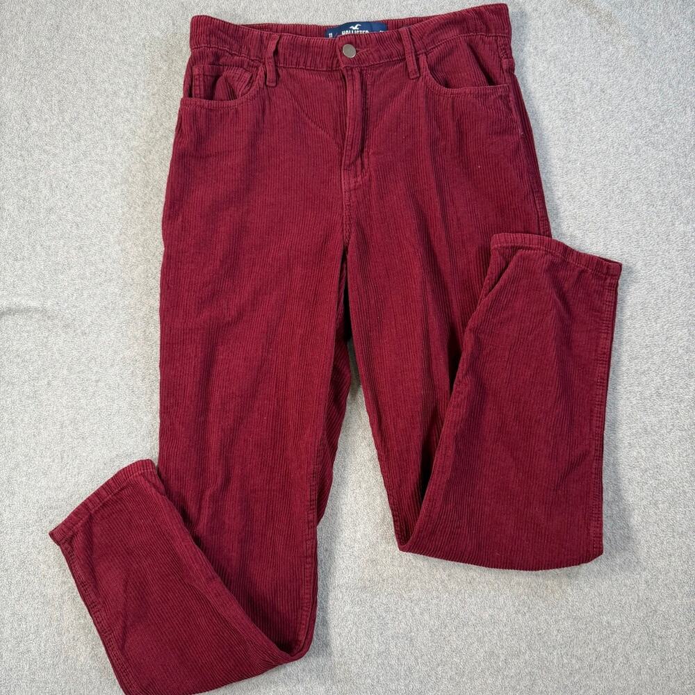 Hollister Size 11 W30 Ultra High Rise Mom Pants Corduroy Burgundy Red Pockets